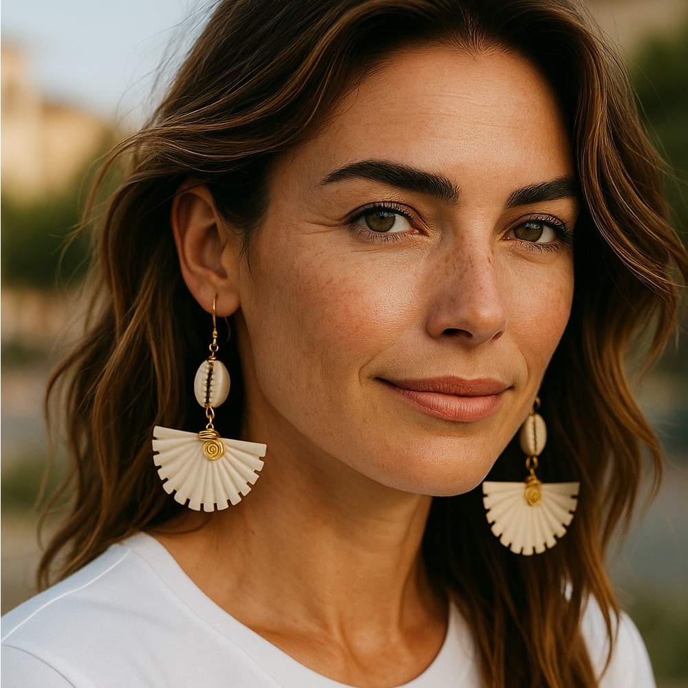 Brass Bone Cowrie Shell Drop Earrings | Maasai Handcrafted in Kenya